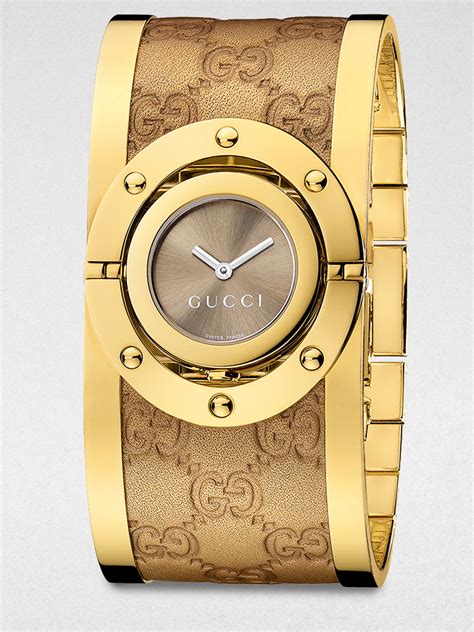 gucci mens rose gold face watch and brown leather band|gucci gold bangle watches ladies.